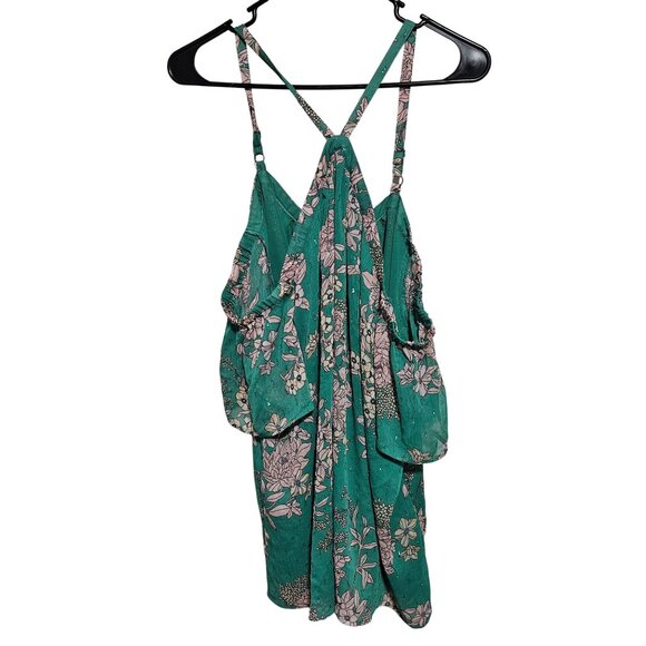 Torrid Green Floral Blouse Womens Size 2x Cold Shoulder Top Cross Strap Back - Picture 3 of 7